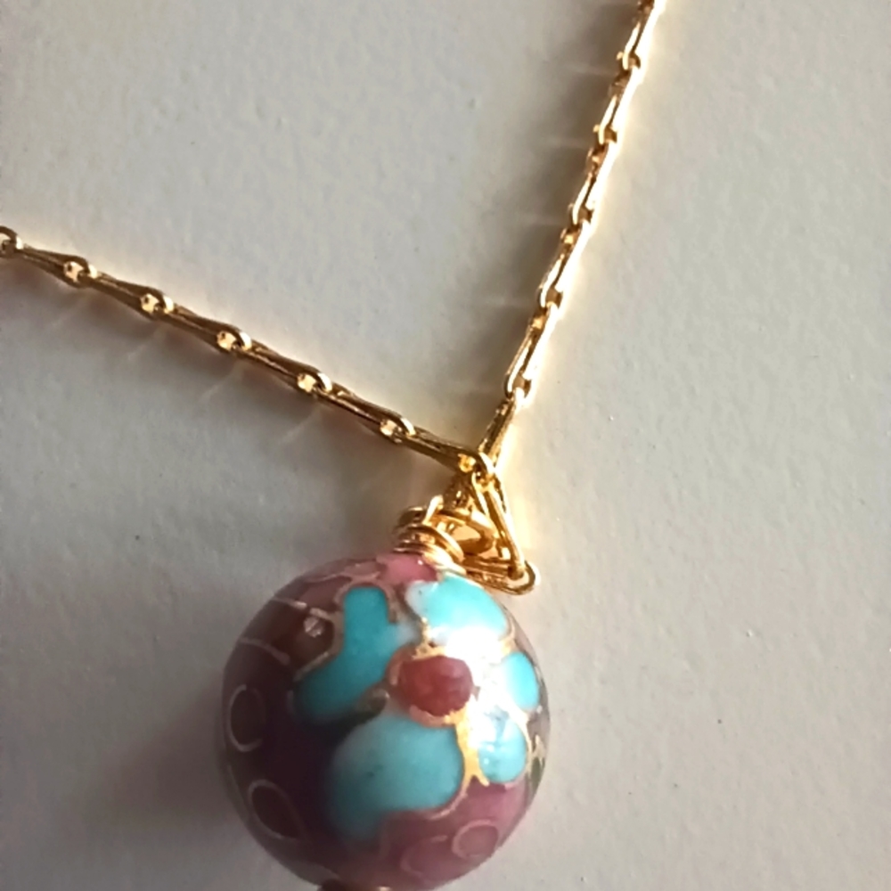 Vintage cloisonee ball pendant necklace
